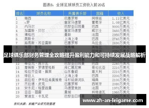 足球俱乐部财务管理全攻略提升盈利能力和可持续发展战略解析 足球俱乐部财务管理全攻略提升盈利能力和可持续发展战略解析